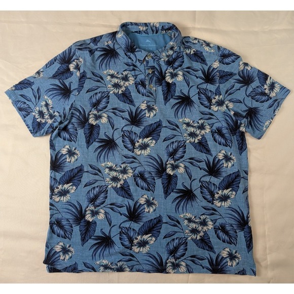 Tommy Bahama Other - Tommy Bahama Mens XL Blue Floral Tropical Polo Shirt Cotton Stretch